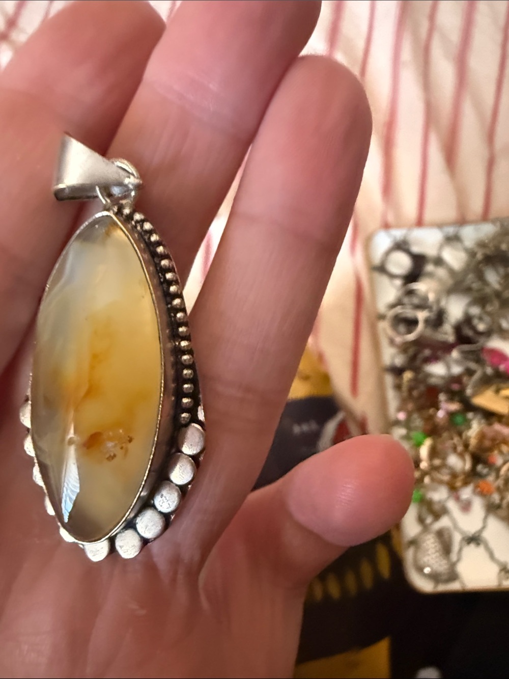 Sterling Silver Amber Teardrop Pendant in Honey Yellow